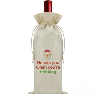 Santa “He see’s you when you’re drinking” Wine Bottle Bag